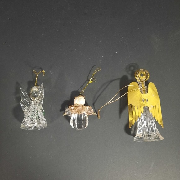 Vintage Glass Angel Christmas Ornaments W/ Gold & Green Accents For Holiday‎ Set - Picture 3 of 3